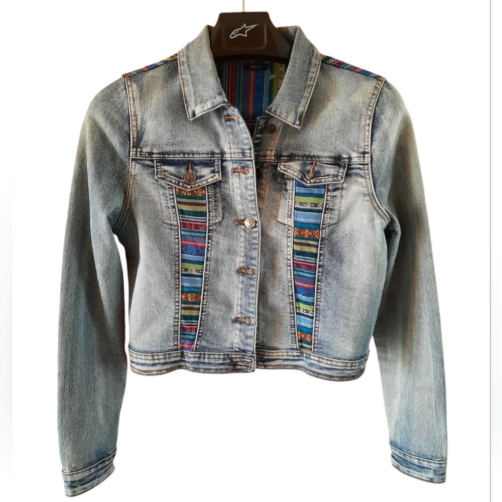 Chiqle Small denim‎ stretch jacket cropped